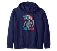 Skeleton Merica Rock American Flag Patriotic 4th Of July Zip Hoodie