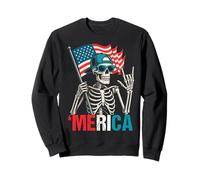 Skeleton Merica Rock American Flag Patriotic USA 4th Of July Sweatshirt
