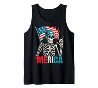 Skeleton Merica Rock American Flag Patriotic USA 4th Of July Tank Top
