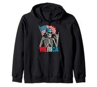 Skeleton Merica Rock American Flag Patriotic USA 4th Of July Zip Hoodie