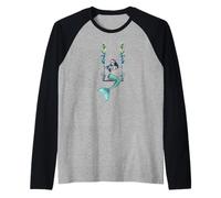 Skeleton Mermaid Coquette Spooky Floral Macabre Halloween Raglan Baseball Tee