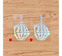 Skeleton Middle Finger Skull Decal Sticker Vinyl - 2 Pack Holographic Iridescent Oil Slick Colorful, 10.2cm - No Background for Car Boat Laptop