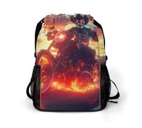 Skeleton Motorcross Fire Gym Drawstring Bag with Shoe Compartment