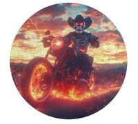 Skeleton Motorcross Fire Round Wooden Puzzle Letter on Back