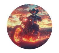 Skeleton Motorcross Fire Round Wooden Puzzle Letter on Back