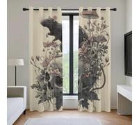 Skeleton Mouse Blackout Curtains for Bedroom, Mushroom Skull Eyelet Darkening Curtain, Horror Skeleton Thermal Insulated Drape for Living Room 2 Panels 52 x 90 Inch (W x L)
