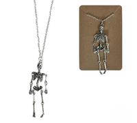 Skeleton Multi-Jointed Grim Reaper Necklace Skull Halloween Horror Chain Body Dead Zombie Jewellery Gift Silver Scary Gothic Pagan Bones Death Skeletal Remains Accessory