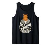Skeleton My Cat Will Eat Me First Spooky Kitty Lover Tank Top