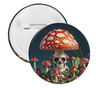 Skeleton Mystery Mushroom Badge Metal Round Pins, Lightweight Brooch for Backpack, Fashion Button Pins Badge for Shirts, Jackets, Shawl Coat, Unisex, 20PCS, Tinplate, metal round pins