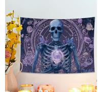Skeleton Mystic Violet Tapestry, Occult Decorative Wall Hanging, Spooky Tapestries Aesthetic for Bedroom, Living Room, Halloween 40x30 Inch