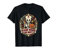 Skeleton Nurse Scare Duty Halloween Syringe Skull Costume T-Shirt