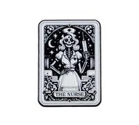Skeleton Nurse Tarot Card Pin Brooch, Syringe Enamel Pin, Gift For Creepy Nurse Nursing Student Healthcare Worker Medical Staff, Creepy Cute Brooches, Dark Humor Lapel Badge, Spooky Vibes Accessories