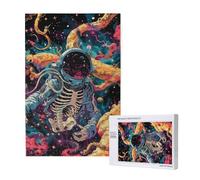 Skeleton Octopus Astronaut Outer Space Colorful Personalised 1000 Piece Wooden Jigsaw Puzzle For Adults, Custom Portrait Picture