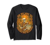 Skeleton On My Way to Making Bad Decisions Retro Sun Long Sleeve T-Shirt