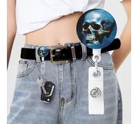 Skeleton on The Water Badge Reel Retractable Badge Holder with Keychain Id Clips for Badges Lightweight Plastic Name Card Holders for Nurses Office Teacher