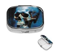 Skeleton on The Water Pill Box 2 Compartment Round Metal Pill Case for Purse & Pocket, Portable Medicine Organizer Travel Pillbox Daily Pill Container Holder to Hold Vitamins, Fish Oil
