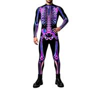 Skeleton Onesie Adult - Halloween Skeleton Mens Jumpsuit Tight Fit Bodysuit Functional Zipper Front Costume Party Event Wear