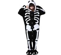 Skeleton Onesie Adult, Soft Hooded Skeleton Costume, Winter Warm Jumpsuit for Home Indoor Halloween (L, 169-178CM)