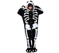 Skeleton Onesie Adult, Soft Hooded Skeleton Costume, Winter Warm Jumpsuit for Home Indoor Halloween (XL, 179-186CM)