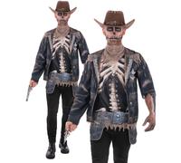 Skeleton Outlaw Costume Cowboy Western Wild West Mens Halloween Fancy Dress Outf