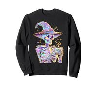 Skeleton Pastel Skull Witch Drinking Coffee Grunge Halloween Sweatshirt