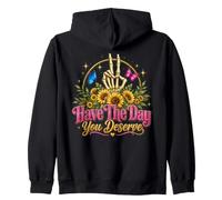 Skeleton Peace Hand Sunflowers Butterflies Quote Zip Hoodie