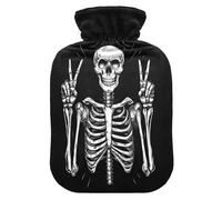 Skeleton Peace Sign Black tag3 Hot Water Bottle with Cover for Pain Relief tag1 for tag2, 2L
