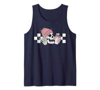 Skeleton Peace Sign Coffee Checkerboard Tank Top