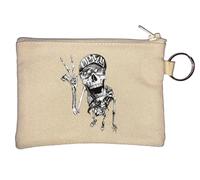 Skeleton Peace Sign Graphic Key Chain Coin Purse Beige