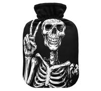 Skeleton Peace Skull Black tag3 Hot Water Bottle with Cover for Pain Relief tag1 for tag2, 2L