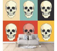 Skeleton Photo Wallpaper Colorful Plaid Skull Pattern Wall Paper 250 × 175 cm / 98.4" × 68.8" - Non-Woven Mural, Art Print Wall Mural Decoration Poster Picture Design Modern 3D Effect