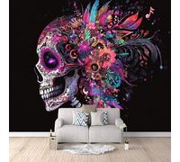 Skeleton Photo Wallpaper Day of The Dead Skull Flowers Wall Mural Art Wallpaper, Non-Woven Wall Paper, Decoration Poster Picture Mural 200 × 140 cm / 78.7" × 55.1" for livingroom Bedroom