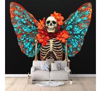 Skeleton Photo Wallpaper Gothic Skull Flowers Wall Paper 250 × 175 cm / 98.4" × 68.8" - Non-Woven Mural, Art Print Wall Mural Decoration Poster Picture Design Modern 3D Effect