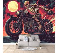 Skeleton Photo Wallpaper Motorcycle Skeleton Rider Wallpaper Mural 3D Art Print, Non-Woven Wall Paper, Decoration Poster Picture Mural 500 × 280 cm / 196.8" × 110" for Living Room Bedroom