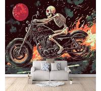 Skeleton Photo Wallpaper Motorcycle Skeleton Rider Wallpaper Wall Mural 300 × 256 cm / 118" × 100.7" - Non-Woven Wall Mural 3D Art Print Bedroom Living Room Decoration Poster