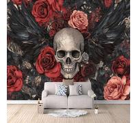 Skeleton Photo Wallpaper - Red Rose Skull Wall Mural 150 × 105 cm / 59" × 41.3" - Non-Woven Premium 3D Art Print Wall Mural Decoration Poster Picture Design Modern