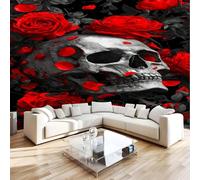 Skeleton Photo Wallpaper Red Roses 250x175 cm Modern Non-Woven Poster 3D Print Large Wall Mural Decoration for Living Room Bedroom Dining Room Wall Art H142
