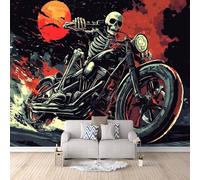 Skeleton Photo Wallpaper Road Skeleton Motorcycle Wallpaper Mural 3D Art Print, Non-Woven Wall Paper, Decoration Poster Picture Mural 500 × 280 cm / 196.8" × 110" for Living Room Bedroom