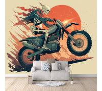 Skeleton Photo Wallpaper Skeleton Motorcycle Rider Wall Paper 250 × 175 cm / 98.4" × 68.8" - Non-Woven Mural, Art Print Wall Mural Decoration Poster Picture Design Modern 3D Effect