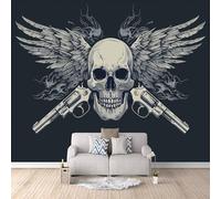 Skeleton Photo Wallpaper Skull Pistol Pattern Wallpaper Wall Mural 300 × 256 cm / 118" × 100.7" - Non-Woven Wall Mural 3D Art Print Bedroom Living Room Decoration Poster