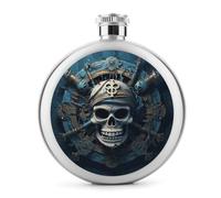 Skeleton Pirate-1 Hip Flask 304 Stainless Steel Hip Flask Portable Wine Flasks Leakproof Whiskey Flasks for Drink Bar BBQS And Traveling,Capacity 5 Oz