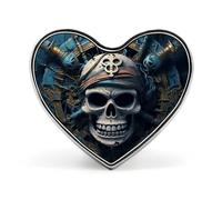 Skeleton Pirate Badges Heart with Button Design, Personalized Picture Pin Brooches, Heart Badge Holders for Decorate Hat Shirt Clothing Bag Accessories