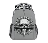 Skeleton Pirate Compass Grey Bookbag School Student Backpack for Travel Teen Girls Boys Kid