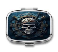 Skeleton Pirate Cute Travel Pill Organizer Compact and Portable Pill Box,Pill Case for Travel Essentials for Pocket Purse