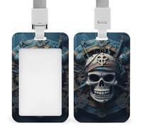 Skeleton Pirate Id Badge Holder with Lanyard, Clear Vertical Card Protector Waterproof, Breakaway Safety Neck Strap, Heavy Duty Name Tag Holder for Nurse Teacher Officer Staff Women Men