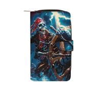 Skeleton Pirate Ocean Storm Fashion Wallet Credit Card Holder Slim Coin Pocket Purse Handheld Phone Bags for Women Men 8×4.5×1.5 Inches