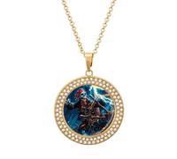 Skeleton Pirate Ocean Storm Funny Necklace With Printed Pendant Novelty Diamond Jewelry for Women Men Silver/Gold
