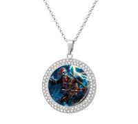 Skeleton Pirate Ocean Storm Funny Necklace With Printed Pendant Novelty Diamond Jewelry for Women Men Silver/Gold