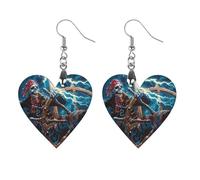 Skeleton Pirate Ocean Storm Novelty Women's Dangle Earrings Fashion Printed Wood Earring Drop Pendants Jewelry