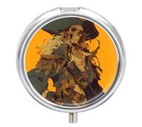 Skeleton Pirate Pill Case Box with 3 Compartment Medicine Vitamin Organizer for Purse Pocket 5x5cm
